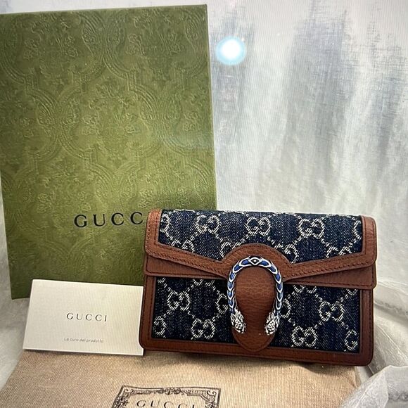 Gucci Super Mini Dionysus Jacquard leather/Denim Bag NWT